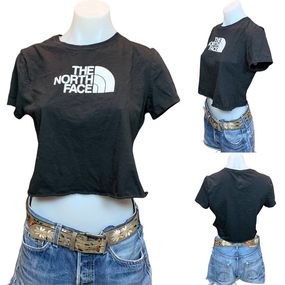 The North Face Half Dome Cropped T-shirt Upcycled In Black Size Medium
